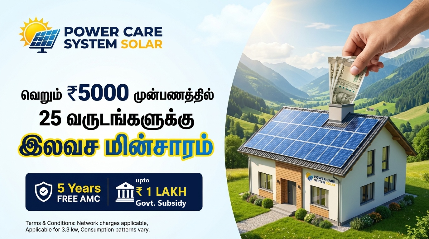 Power Care System - Government Solar Subsidy Benefits - 5000 Down Payment 25 Years Free Electricity